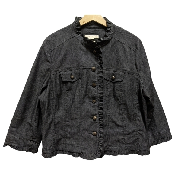 Sandro denim jacket blazer ruffle trim - Picture 1 of 7